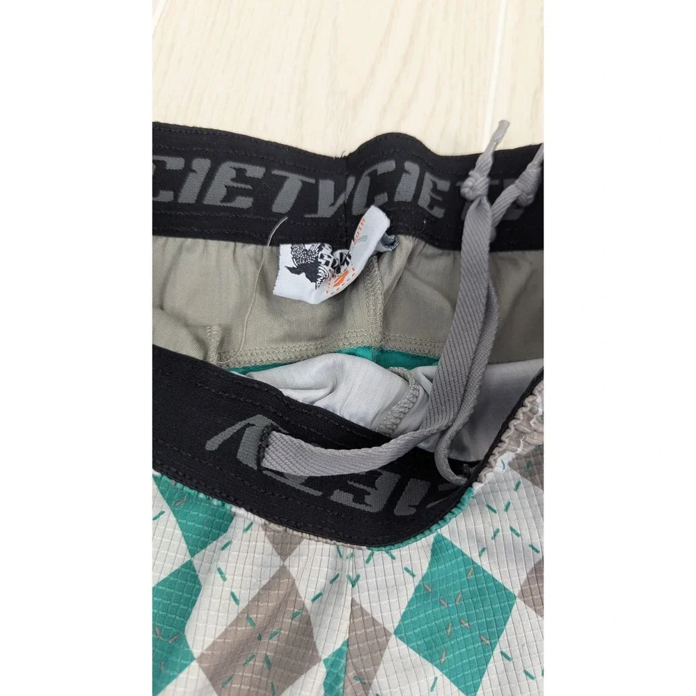 Flow Society Shorts Youth Small Green Grey Argyle Lacrosse Athletic Mesh